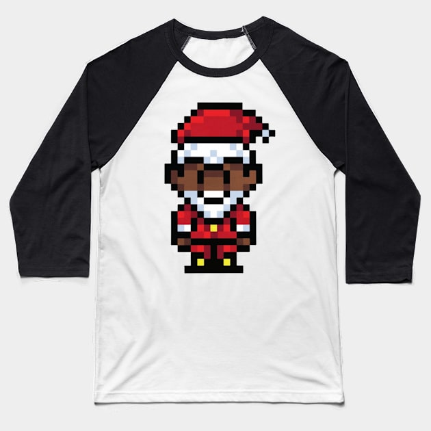 Black Santa Claus pixel art t-shirt design Baseball T-Shirt by CharactersFans